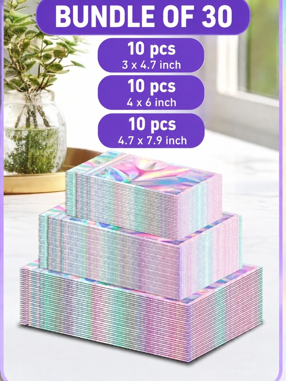 30 Pieces - Iridescent Holographic Bags - Picture 1 of 7